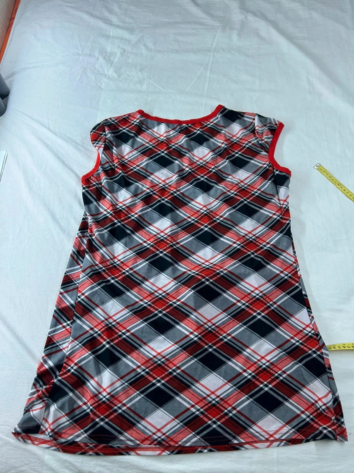 Vestido corto de verano a cuadros rojo vintage – photo 9